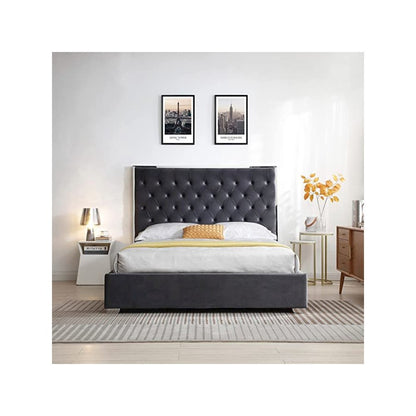 Sophia Velvet Queen Bed with Silver Metal Frame