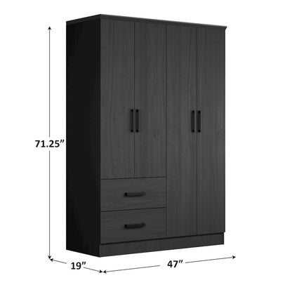 Better Home Products Luna Modern Wood 4 Doors 2 Drawers Armoire in Black