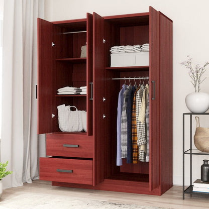 Better Home Products Luna Modern Wood 4 Doors 2 Drawers Armoire in Mahogany
