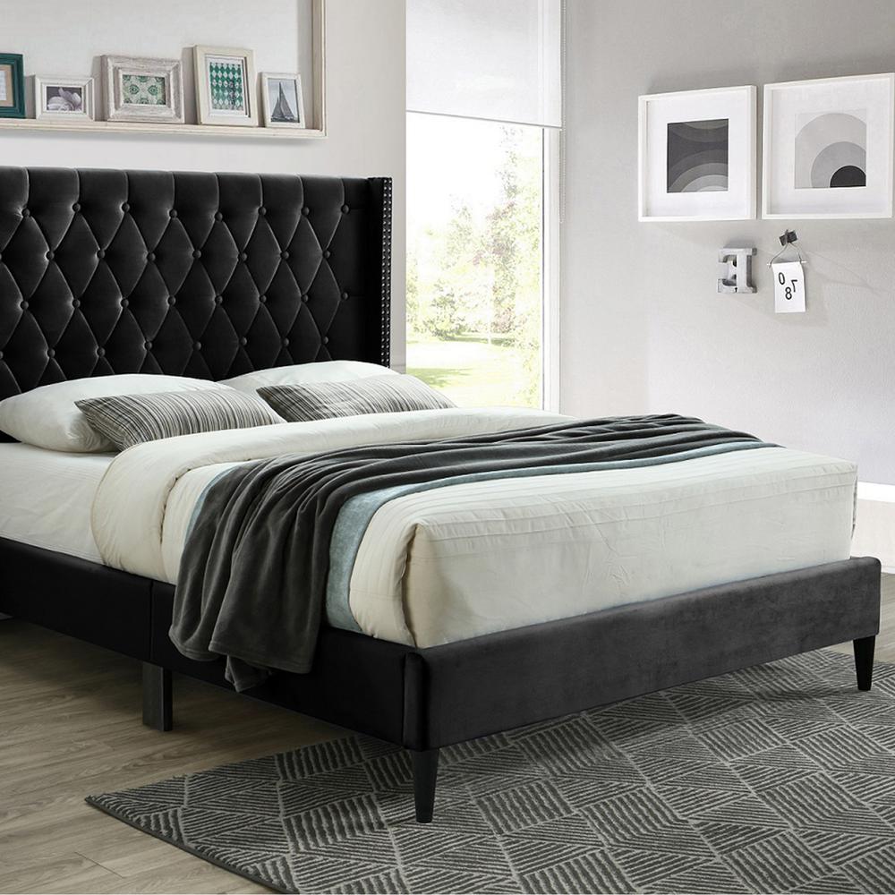 Better Home Products Amelia Velvet Tufted Queen Platform Bed in Black