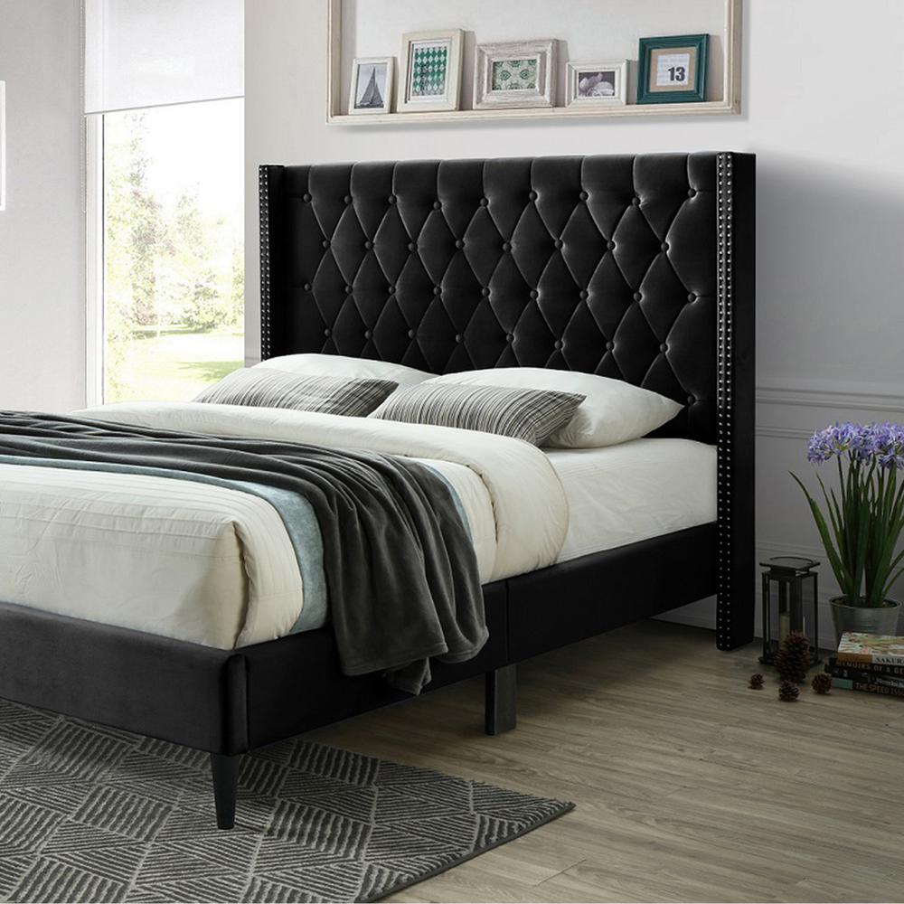 Better Home Products Amelia Velvet Tufted Queen Platform Bed in Black