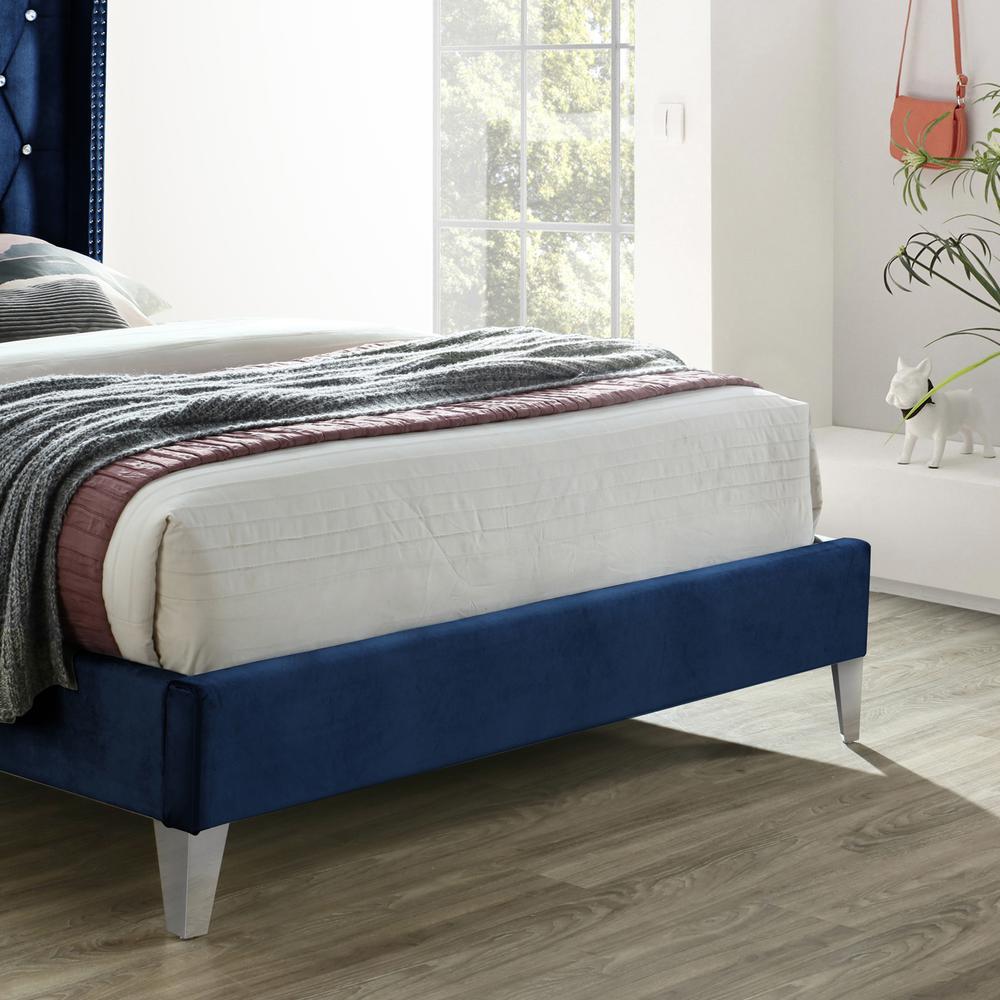 Better Home Products Alexa Velvet Upholstered Full Platform Bed in Blue