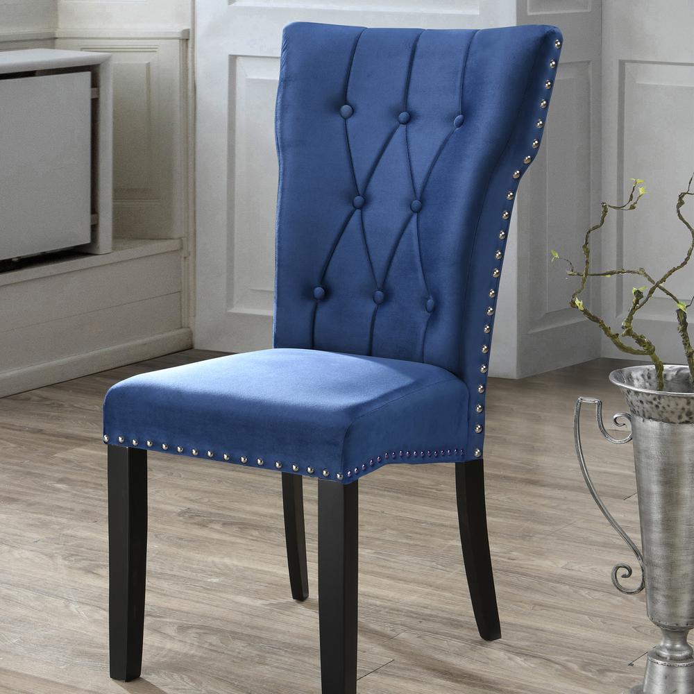 Better Home Products La Costa Velvet Tufted Dining Chair Set of 2 in Blue