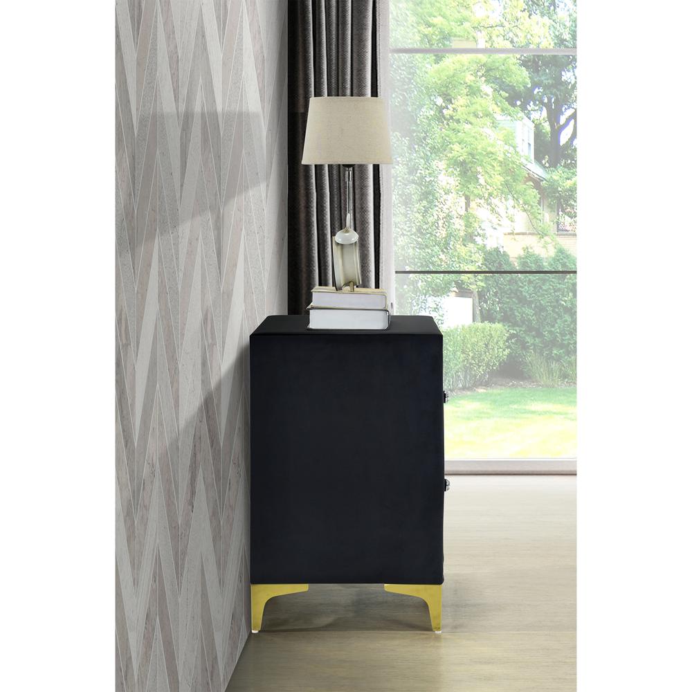 Monique Velvet Nightstand with Gold Legs and Gold Trim, Crystal knobs