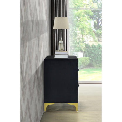 Monique Velvet Nightstand with Gold Legs and Gold Trim, Crystal knobs
