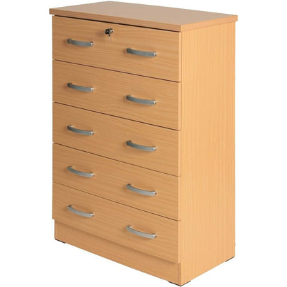 Better Home Products Cindy 5 Drawer Chest Wooden Dresser with Lock Beech (Maple)