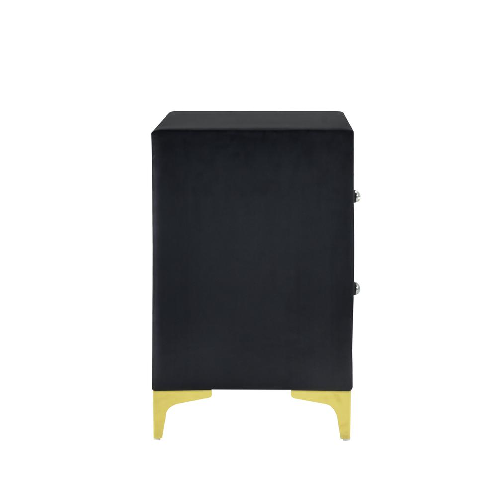 Monique Velvet Nightstand with Gold Legs and Gold Trim, Crystal knobs