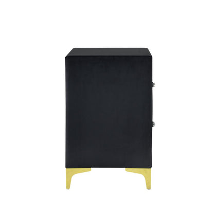 Monique Velvet Nightstand with Gold Legs and Gold Trim, Crystal knobs