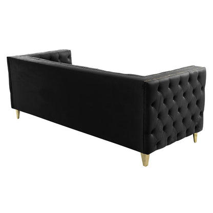 Luxe Velvet Sofa with Gold Legs, Gold Nail head Trim and Button-Tufted Design