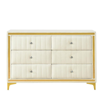 Velvet 6 Drawer Dresser with Gold Legs and Trim
