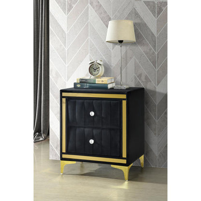 Monique Velvet Nightstand with Gold Legs and Gold Trim, Crystal knobs