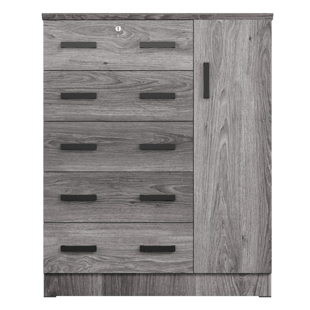 Better Home Products JCF Sofie 5 Drawer Wooden Tall Chest Wardrobe in Gray