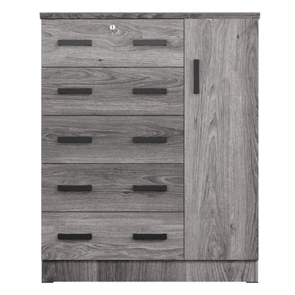Better Home Products JCF Sofie 5 Drawer Wooden Tall Chest Wardrobe in Gray