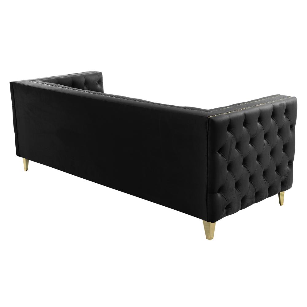 Luxe Velvet Sofa with Gold Legs, Gold Nail head Trim and Button-Tufted Design