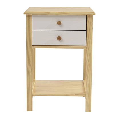 Better Home Products Solid Pine Wood 2 Drawer Nightstand in White & Natural