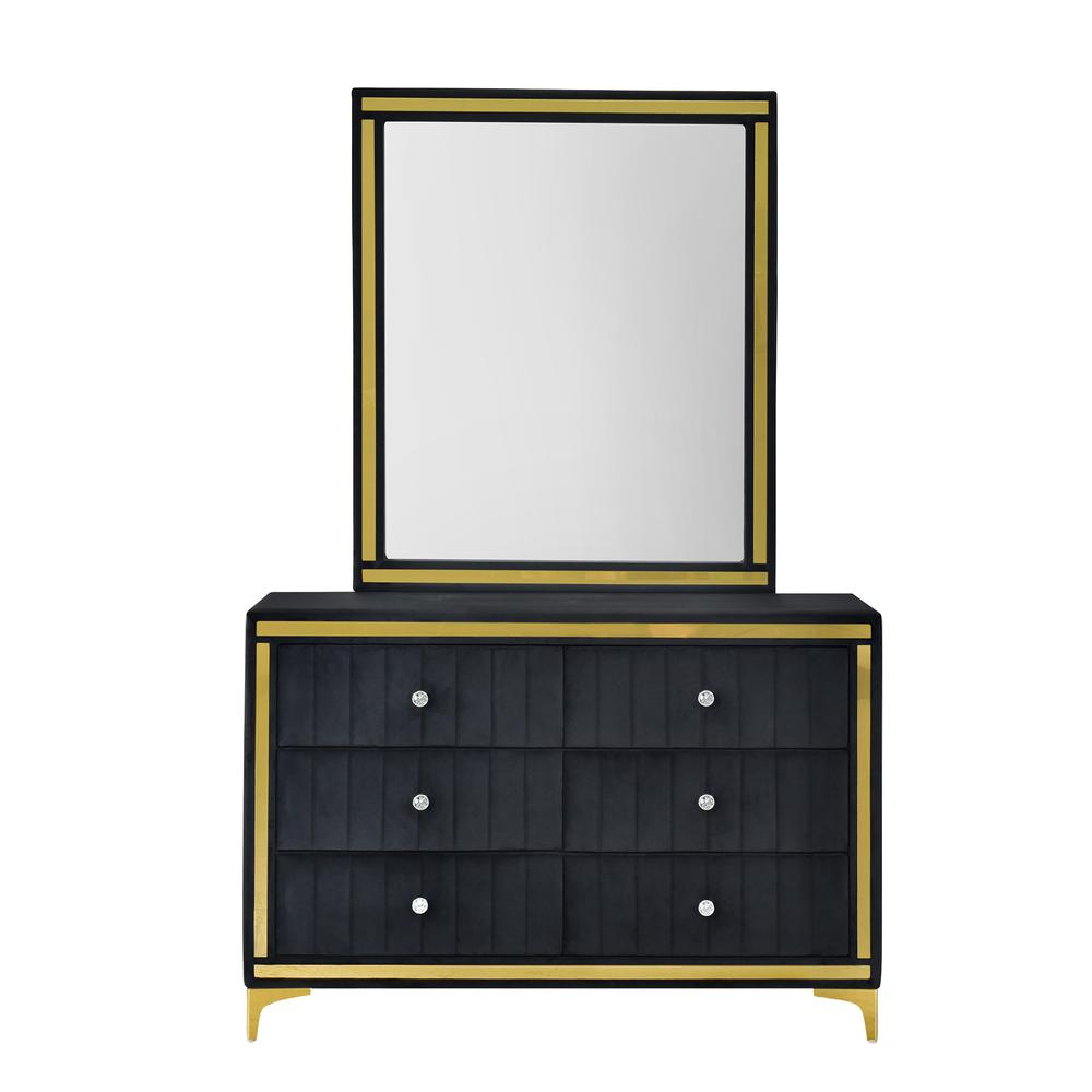 Velvet 6 Drawer Dresser with Gold Legs and Trim