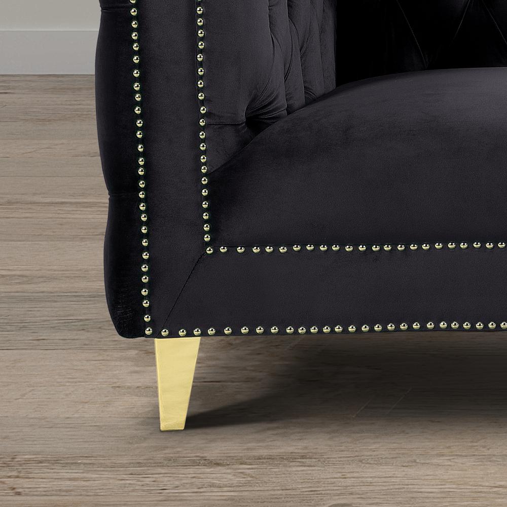 Luxe Velvet Sofa with Gold Legs, Gold Nail head Trim and Button-Tufted Design