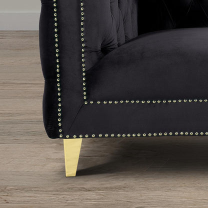 Luxe Velvet Sofa with Gold Legs, Gold Nail head Trim and Button-Tufted Design