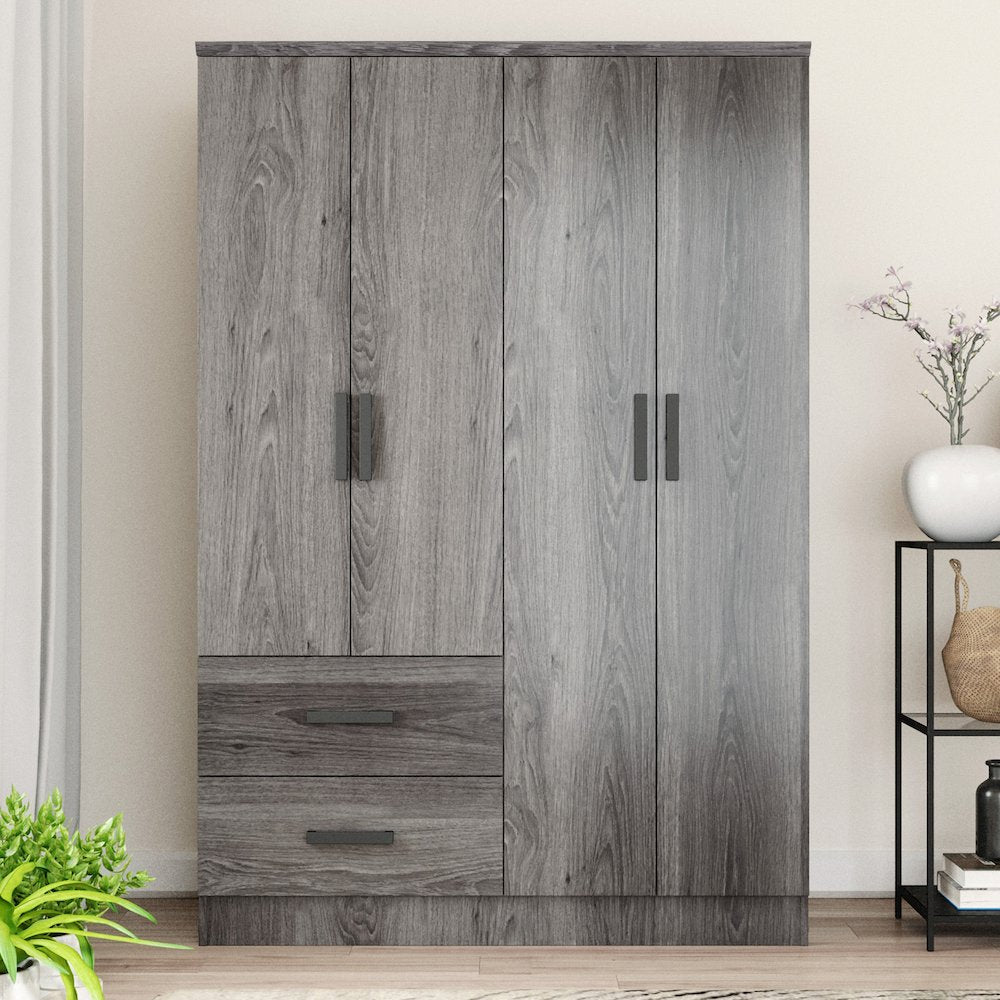 Better Home Products Luna Modern Wood 4 Doors 2 Drawers Armoire in Gray
