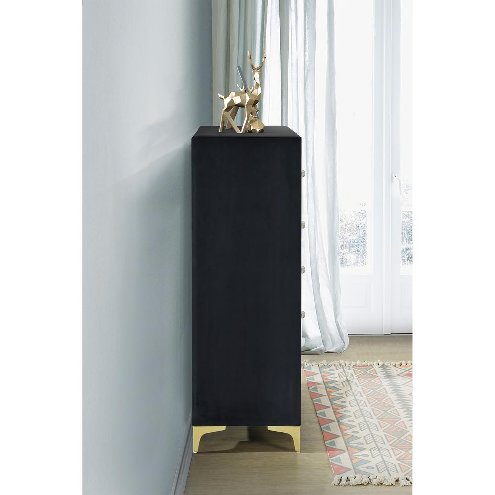 Upholstered 5-Drawer Chest Dresser with Gold Legs and Gold Trim