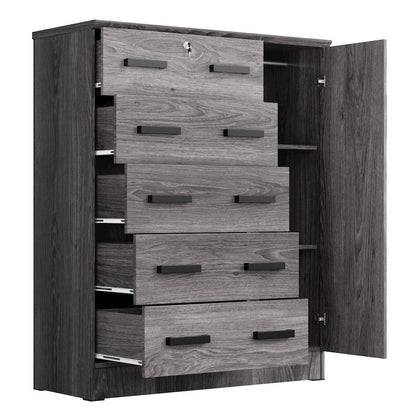 Better Home Products JCF Sofie 5 Drawer Wooden Tall Chest Wardrobe in Gray