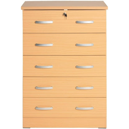 Better Home Products Cindy 5 Drawer Chest Wooden Dresser with Lock Beech (Maple)