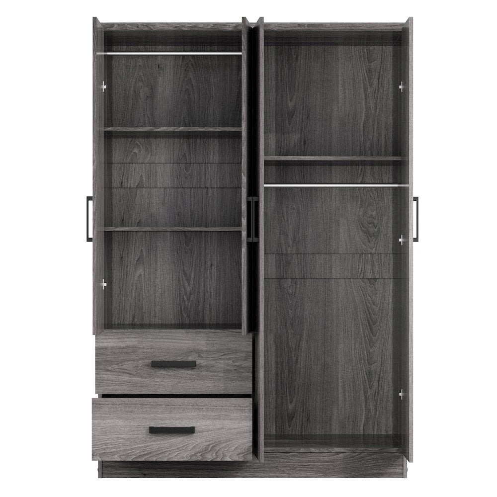 Better Home Products Luna Modern Wood 4 Doors 2 Drawers Armoire in Gray