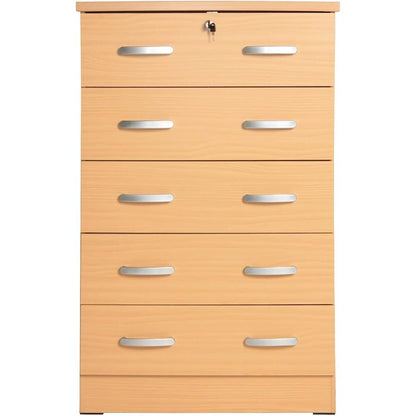 Better Home Products Cindy 5 Drawer Chest Wooden Dresser with Lock Beech (Maple)