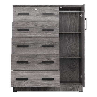 Better Home Products JCF Sofie 5 Drawer Wooden Tall Chest Wardrobe in Gray