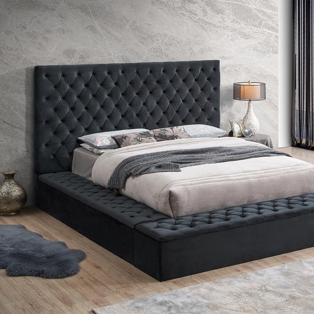 Better Home Products Cosmopolitan Velvet Upholstered Platform Queen Bed in Black