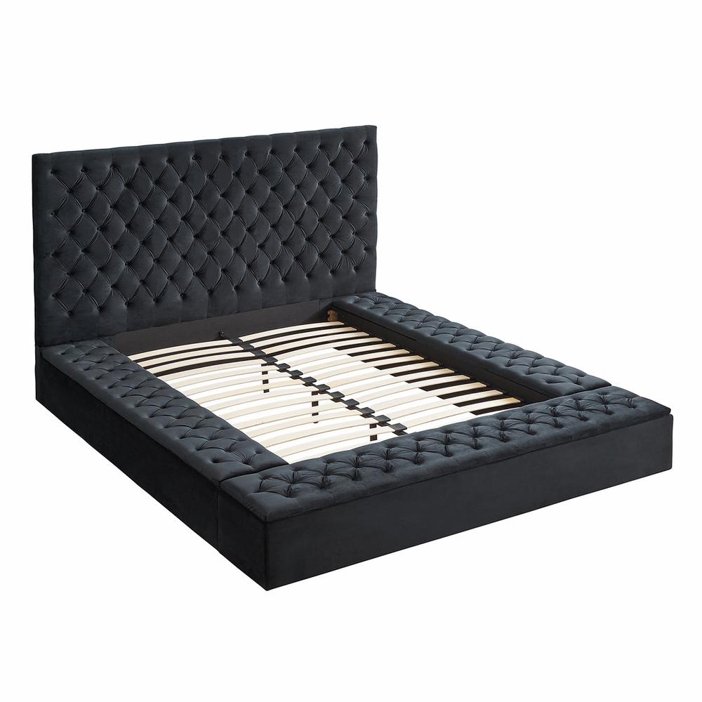Better Home Products Cosmopolitan Velvet Upholstered Platform Queen Bed in Black