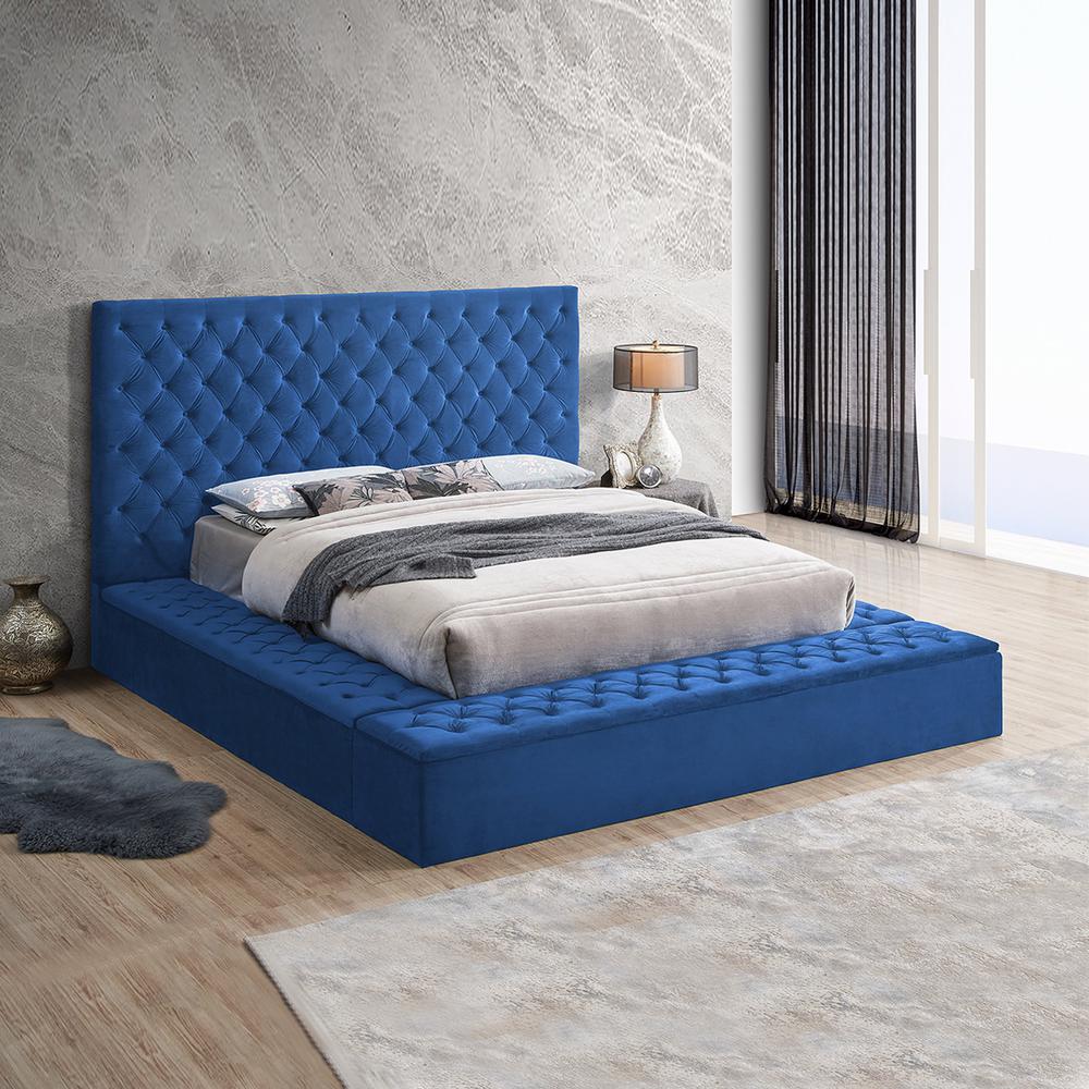 Better Home Products Cosmopolitan Velvet Upholstered Platform Queen Bed in Blue