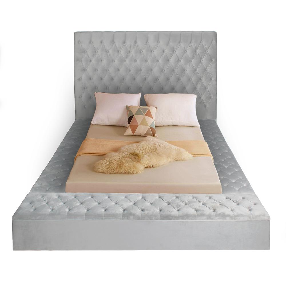 Better Home Products Cosmopolitan Velvet Upholstered Platform Queen Bed in Gray
