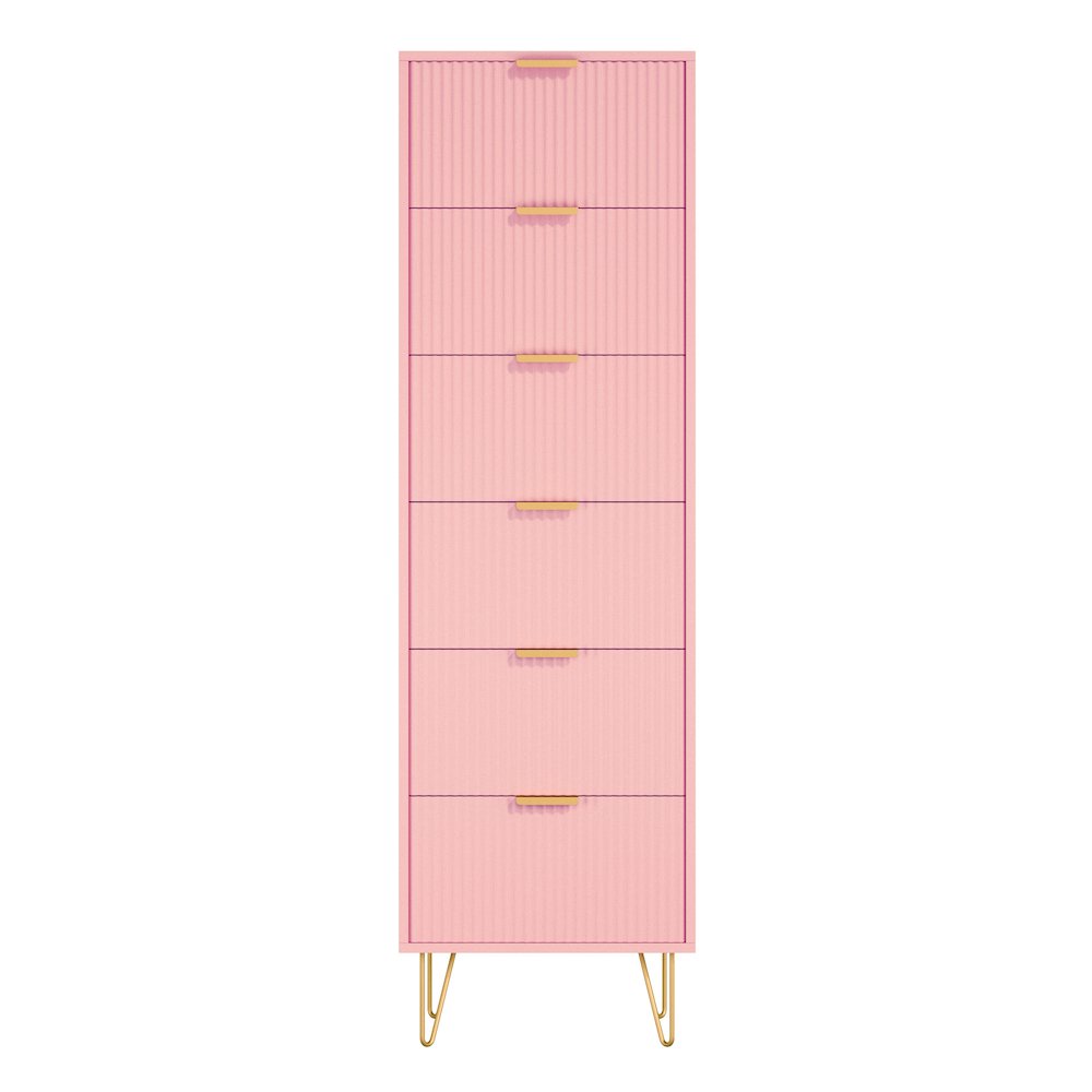 6-Drawer Lingerie Chest with Gold Metal Legs and Handles (Pink)