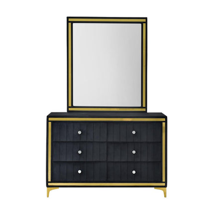 Velvet 6 Drawer Dresser with Gold Legs and Trim