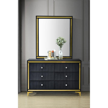 Velvet 6 Drawer Dresser with Gold Legs and Trim