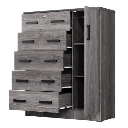Better Home Products JCF Sofie 5 Drawer Wooden Tall Chest Wardrobe in Gray