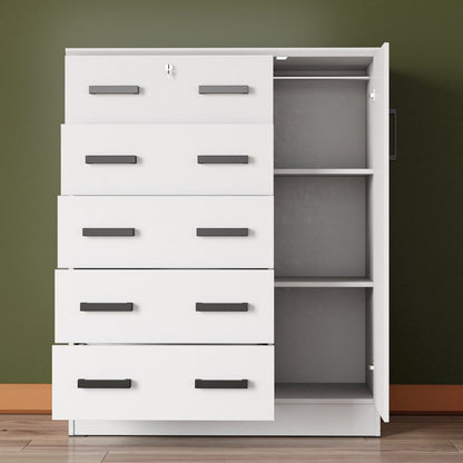 Better Home Products JCF Sofie 5 Drawer Wooden Tall Chest Wardrobe in White
