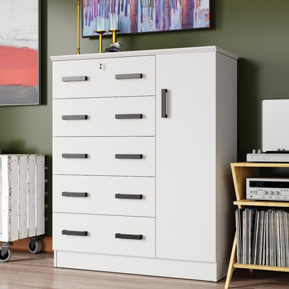Better Home Products JCF Sofie 5 Drawer Wooden Tall Chest Wardrobe in White