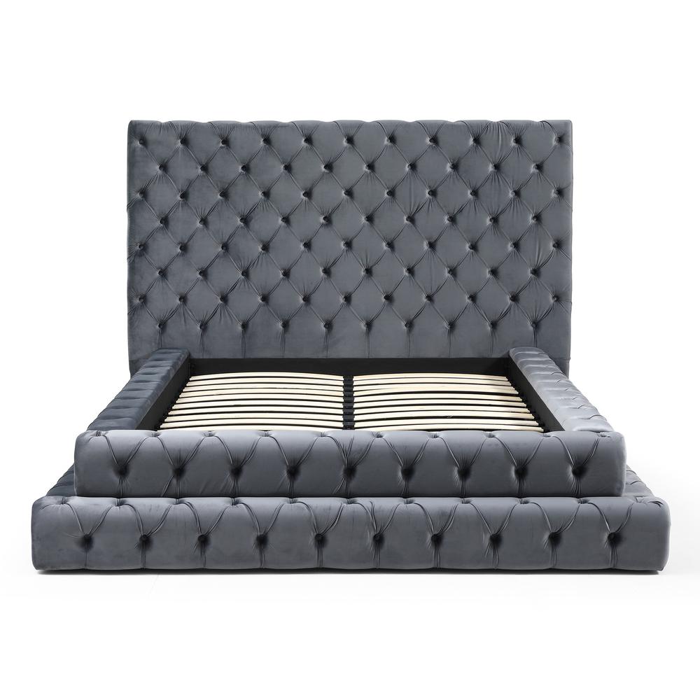 Velvet Queen Bed with Deep Button Tufting in Gray