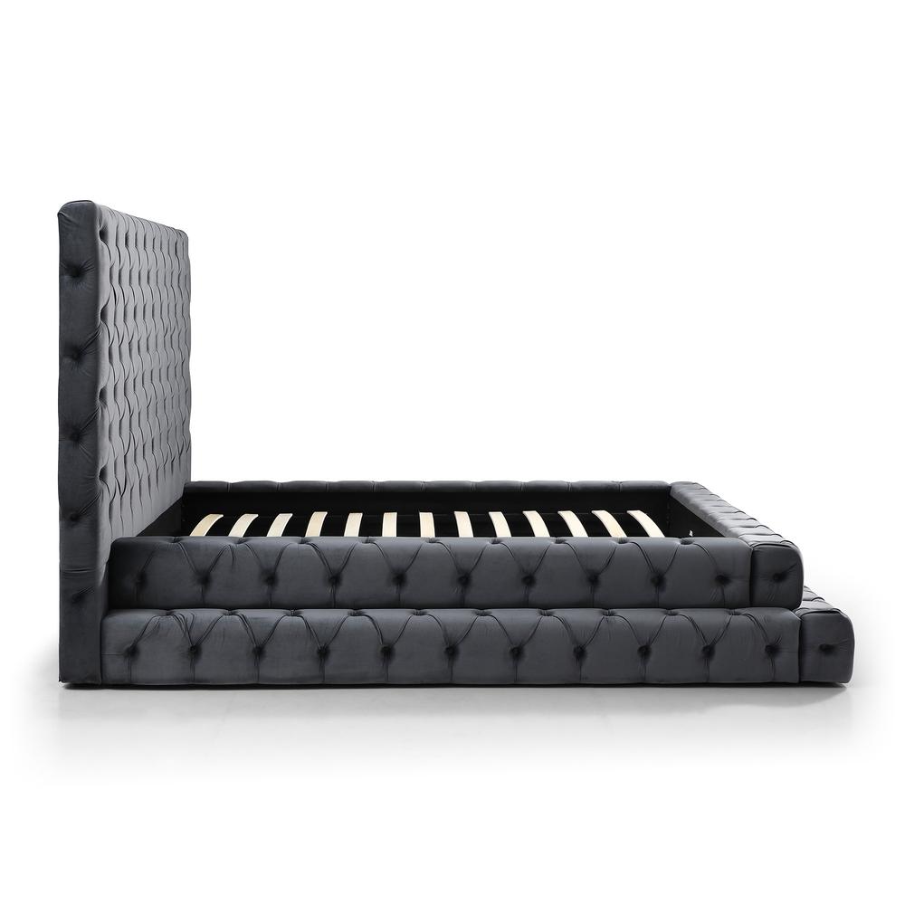 Velvet Queen Bed with Deep Button Tufting in Gray