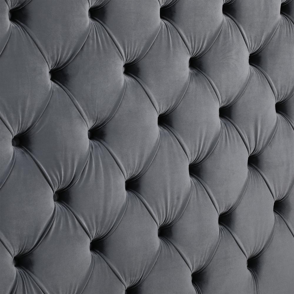 Velvet Queen Bed with Deep Button Tufting in Gray