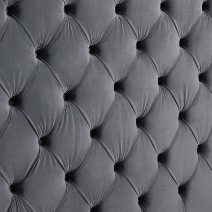 Velvet Queen Bed with Deep Button Tufting in Gray
