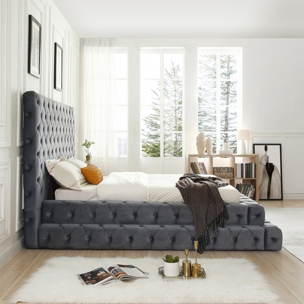 Eleonora Velvet Queen Bed - Luxurious Upholstered