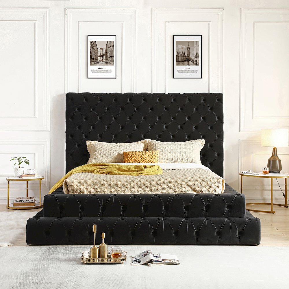 Eleonora Velvet Queen Bed - Luxurious Upholstered