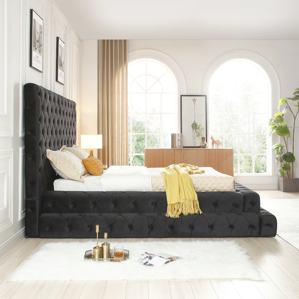 Eleonora Velvet Queen Bed - Luxurious Upholstered