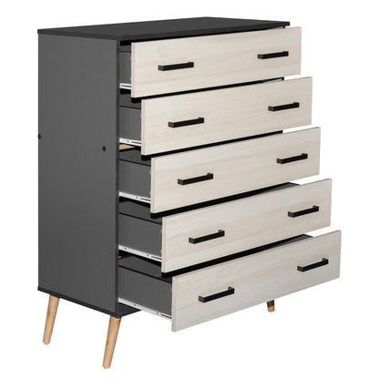 Better Home Products Eli Mid-Century Modern 5 Drawer Chest Dark Gray & Honey Oak