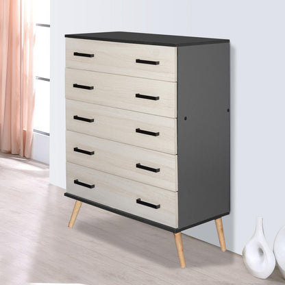 Better Home Products Eli Mid-Century Modern 5 Drawer Chest Dark Gray & Honey Oak