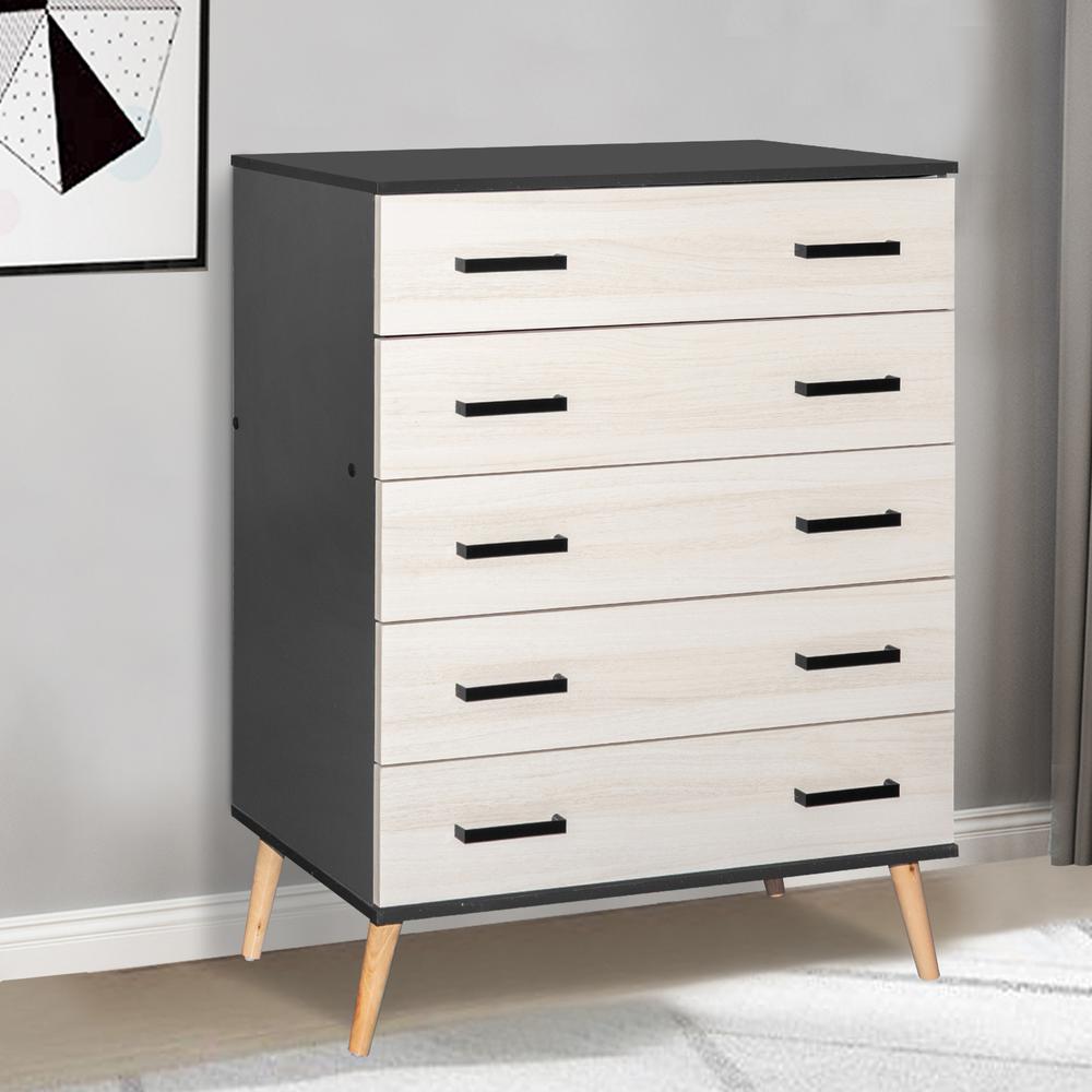Better Home Products Eli Mid-Century Modern 5 Drawer Chest Dark Gray & Honey Oak