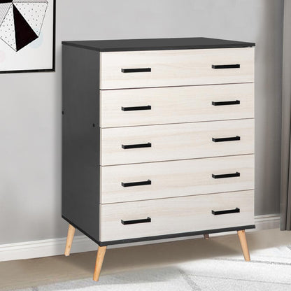Better Home Products Eli Mid-Century Modern 5 Drawer Chest Dark Gray & Honey Oak